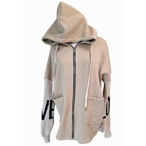 New Collection Made in Italy Beige‎ Knit Sleeve Zip Up Hoodie Oversized